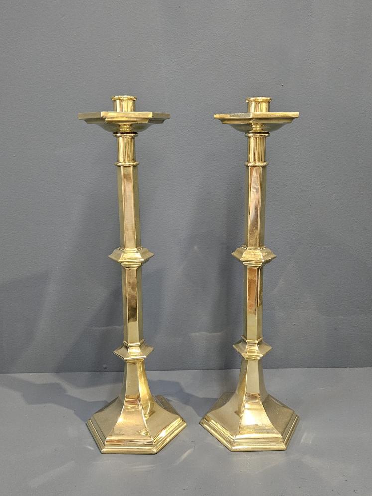 Pair of Victorian Brass Church Candlesticks - Image 1