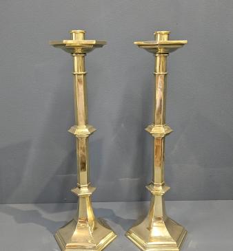 Pair of Victorian Brass Church Candlesticks