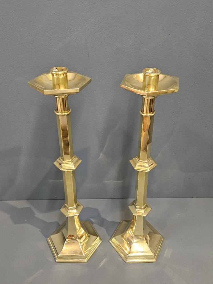 Pair of Victorian Brass Church Candlesticks - Image 2
