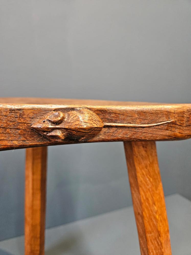 Superb Old Mouseman Adzed Oak Stool  - Image 7