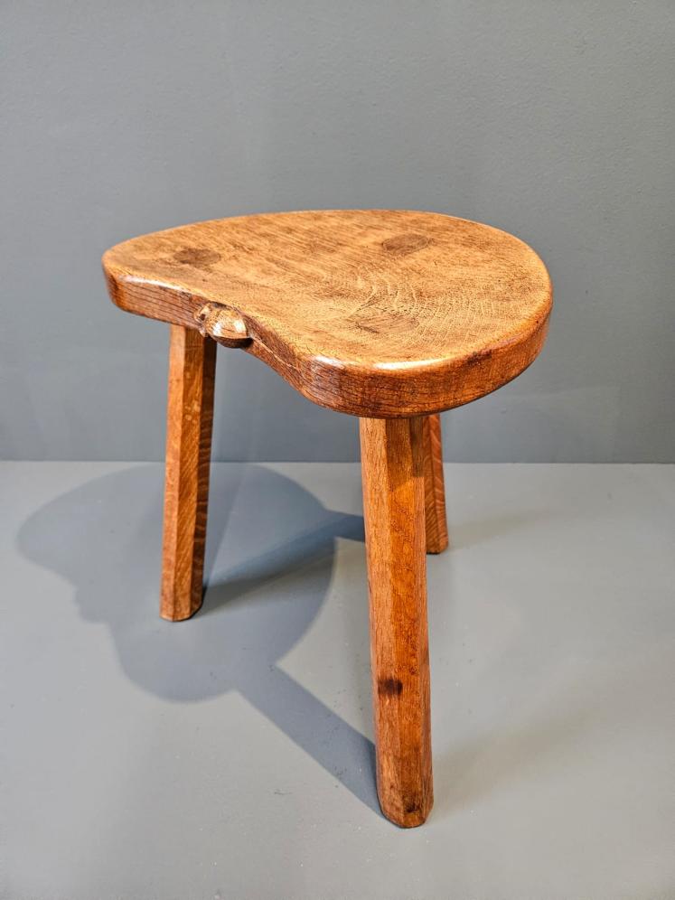 Superb Old Mouseman Adzed Oak Stool  - Image 4