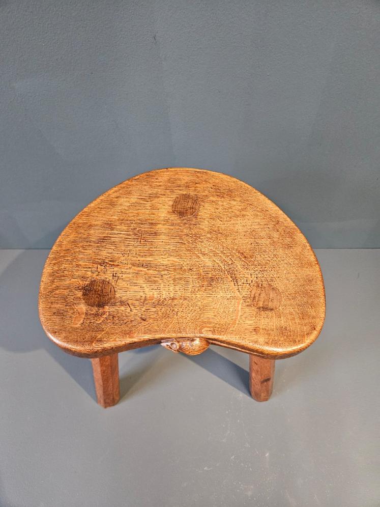 Superb Old Mouseman Adzed Oak Stool  - Image 3