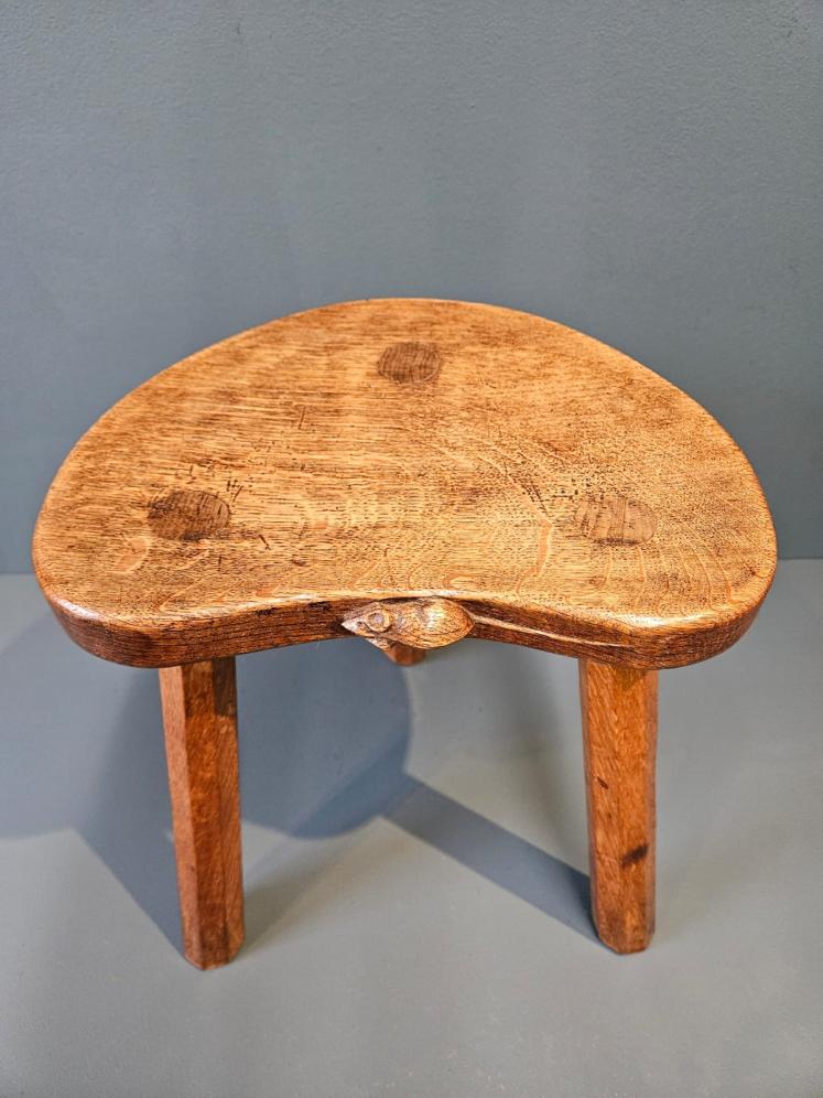 Superb Old Mouseman Adzed Oak Stool  - Image 2
