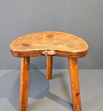 Superb Old Mouseman Adzed Oak Stool  - Image