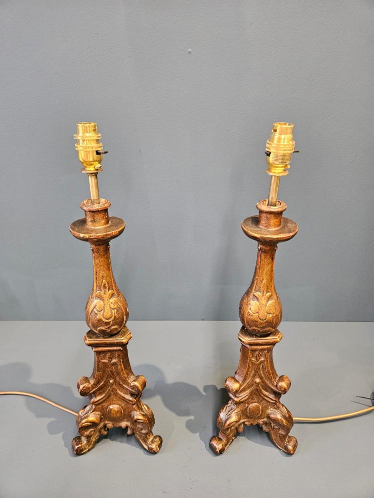 Pair of Timber Gilt Candlestick Lamps - Image 5