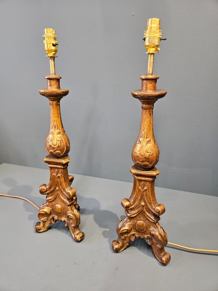 Pair of Timber Gilt Candlestick Lamps - Image 4