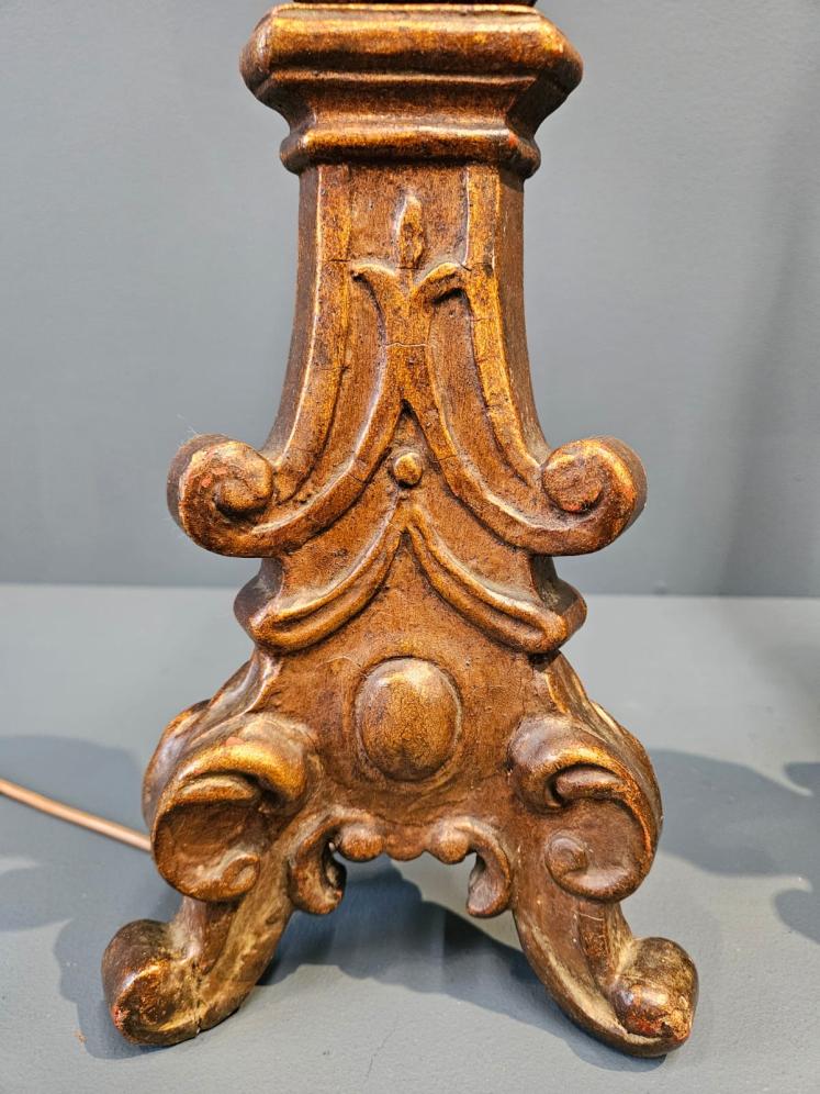 Pair of Timber Gilt Candlestick Lamps - Image 3