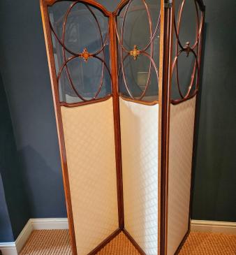 Outstanding Quality Edwardian Inlaid Mahogany Room Screen - Image