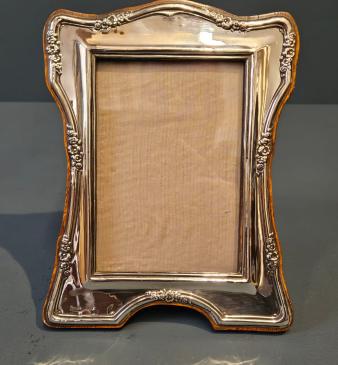 Edwardian Silver Embossed Floral Border Photo Frame