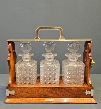 Victorian Oak and Silver Plated Three Bottle Tantalus
