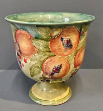 Rare Liberty Moorcroft Pomegranate on Green Pedestal Vase 
