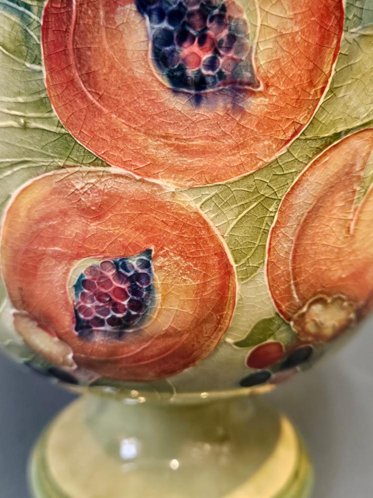 Rare Liberty Moorcroft Pomegranate on Green Pedestal Vase - Image 2