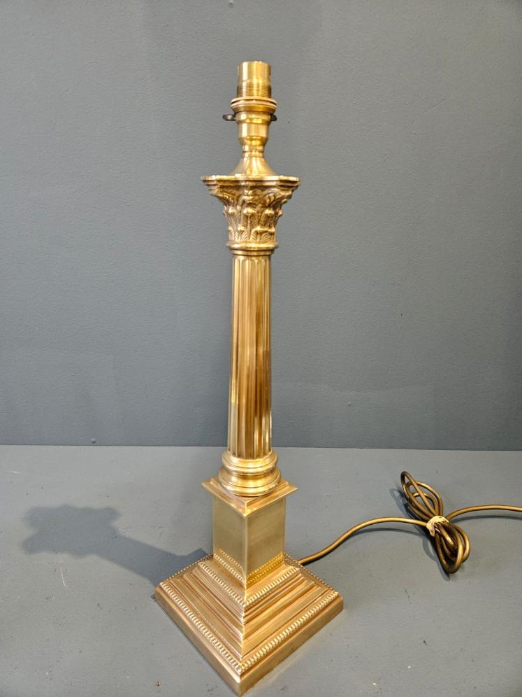 Matching Pair of Brass Corinthian Column Table Lamps - Image 6