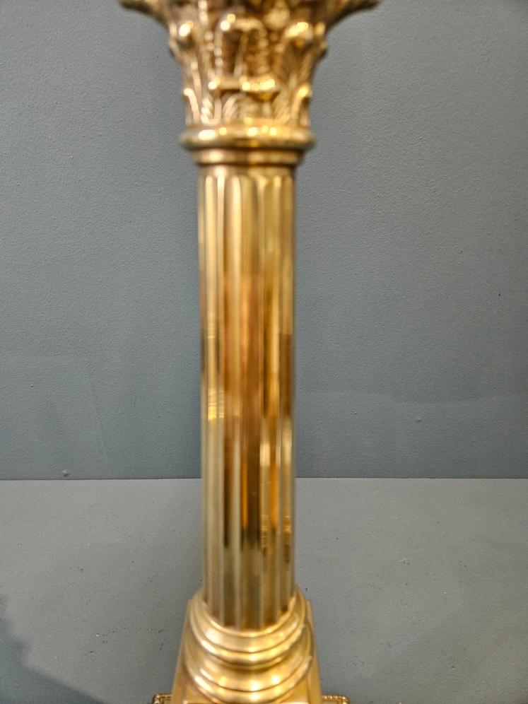 Matching Pair of Brass Corinthian Column Table Lamps - Image 4