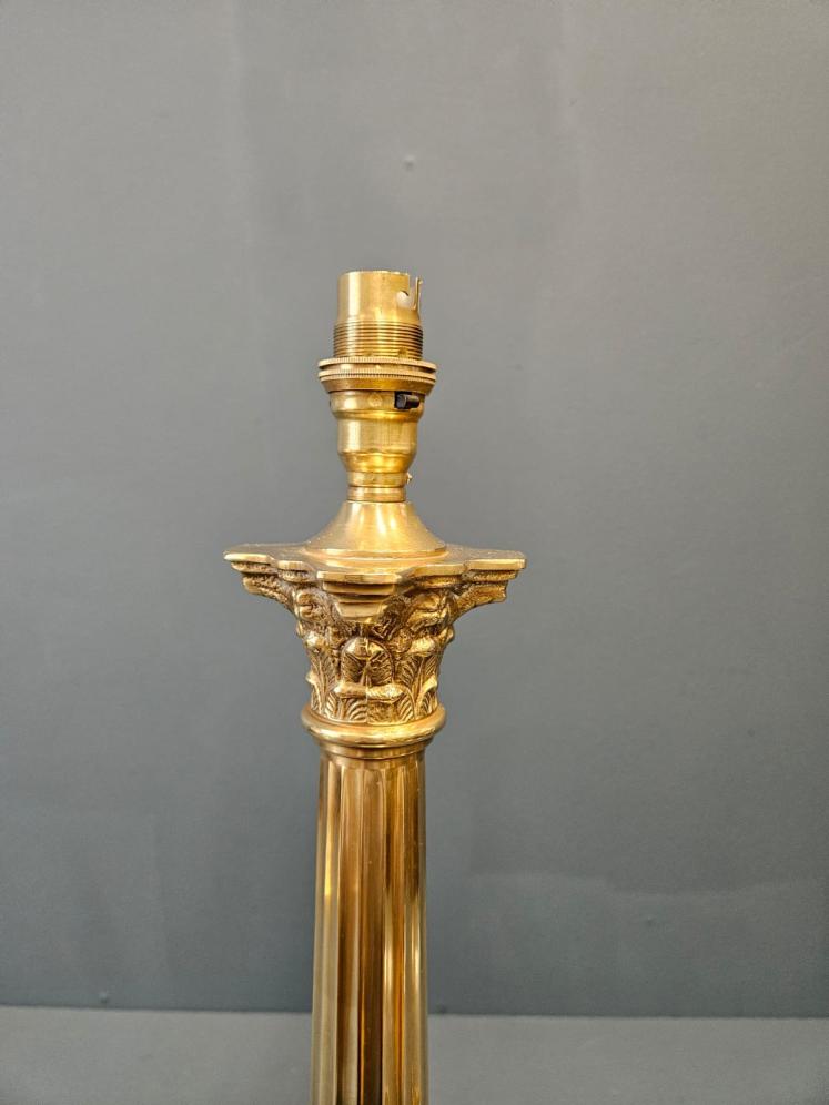Matching Pair of Brass Corinthian Column Table Lamps - Image 2