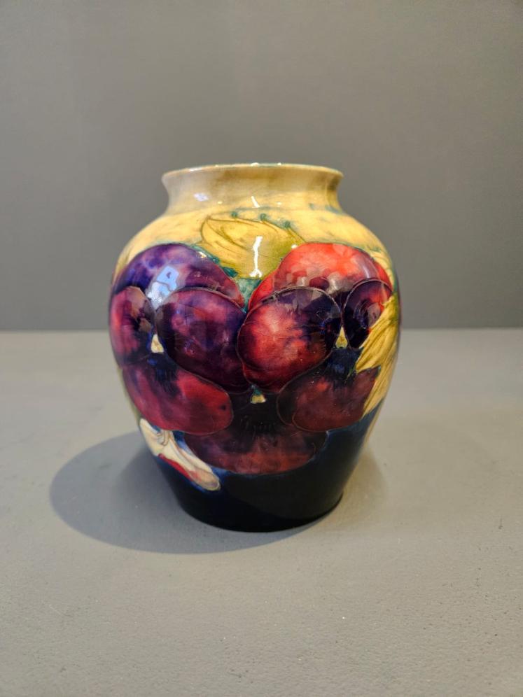 Early Moorcroft Pansy Grey Top Vase - Image 2