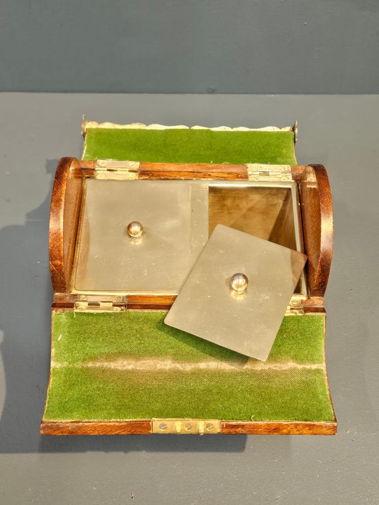 Victorian Oak and Silver Plated Butterfly Opening Tea Caddy - Image 3