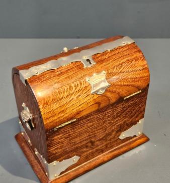 Victorian Oak and Silver Plated Butterfly Opening Tea Caddy - Image