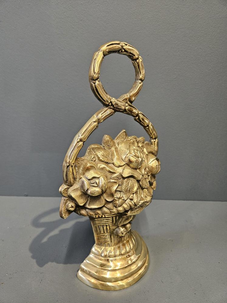 Victorian Cast Brass Flower Basket Door Stop - Image 6