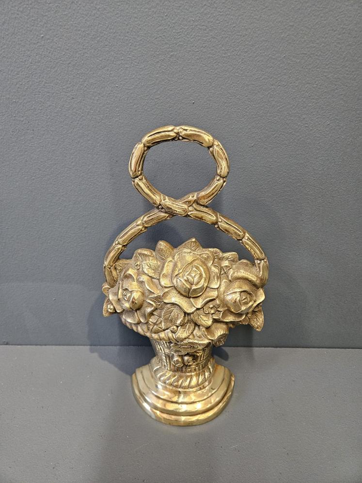 Victorian Cast Brass Flower Basket Door Stop - Image 2