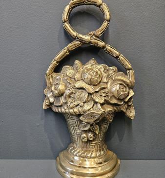 Victorian Cast Brass Flower Basket Door Stop