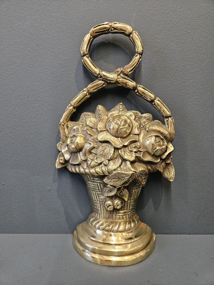 Victorian Cast Brass Flower Basket Door Stop - Image 1