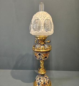 Victorian Royal Doulton Lambeth Ware Oil Lamp  RESERVED