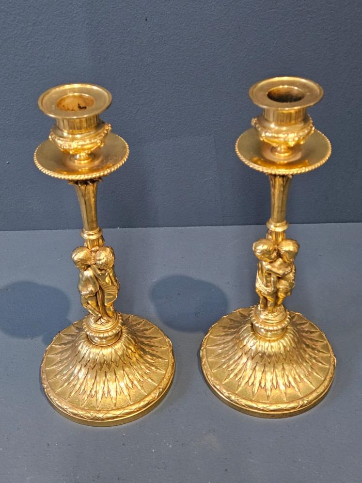 Superb Pair Of Victorian Gilt Bronze Cherub Candlesticks - Image 2