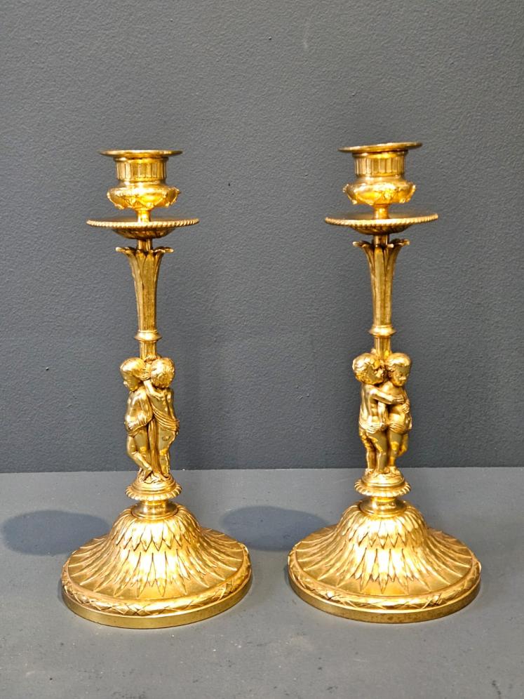 Superb Pair Of Victorian Gilt Bronze Cherub Candlesticks - Image 1