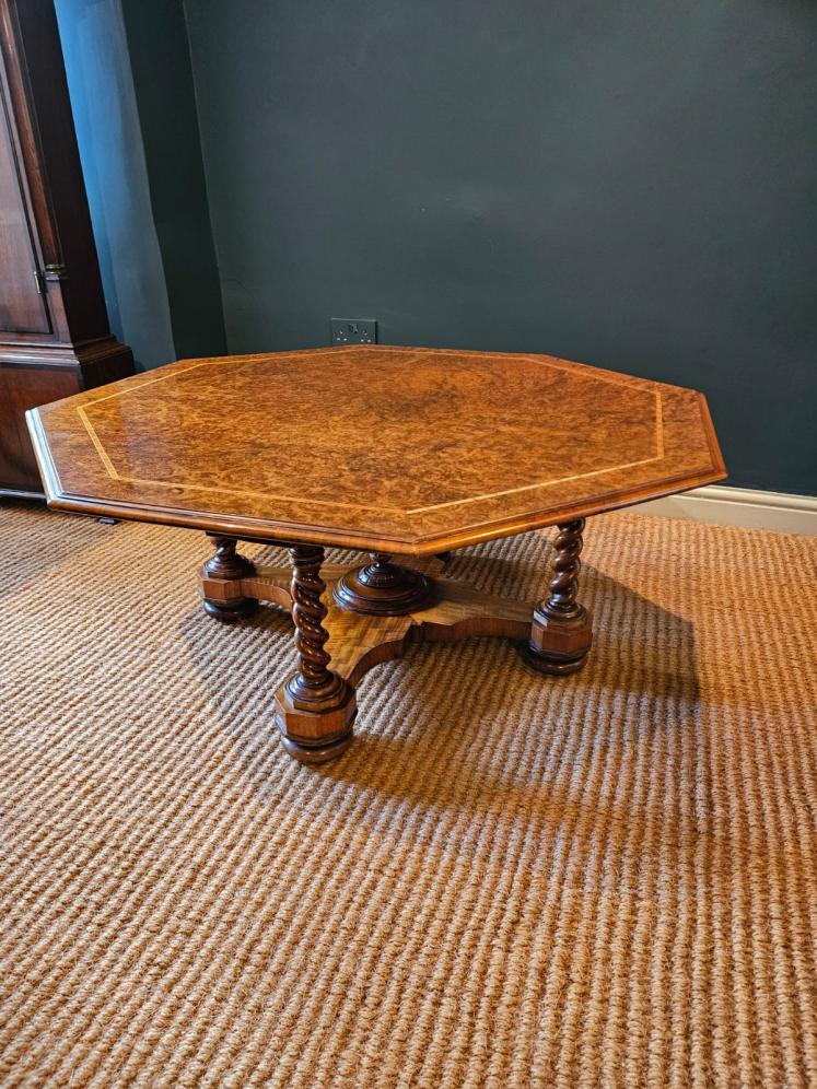Large Superb Victorian Burr Walnut Octagonal Coffee Table  - Image 8