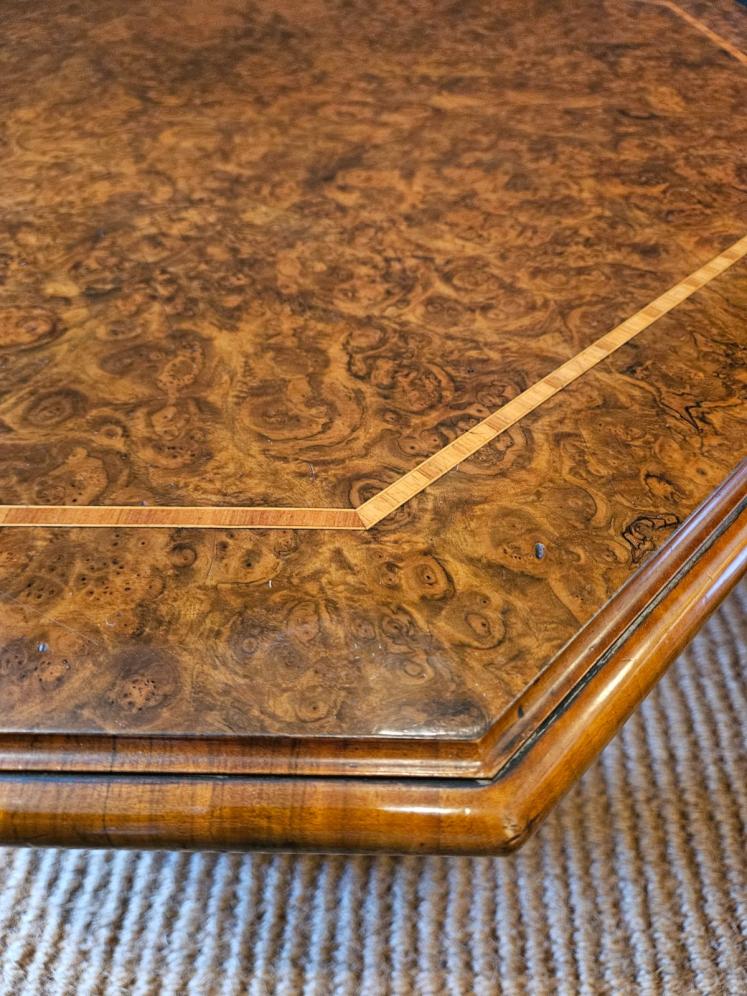 Large Superb Victorian Burr Walnut Octagonal Coffee Table  - Image 4