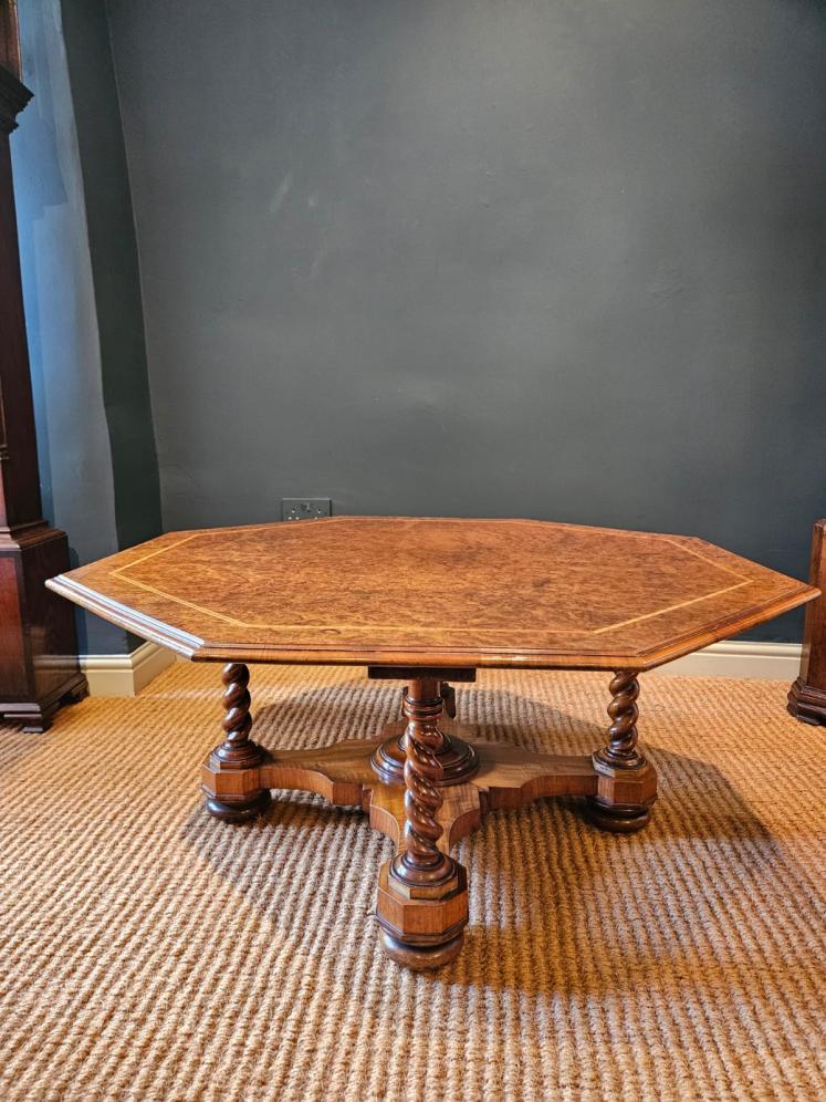 Large Superb Victorian Burr Walnut Octagonal Coffee Table  - Image 1