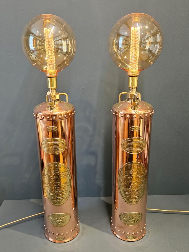 Pair of Copper Fire Extinguisher Lamps - Image 1