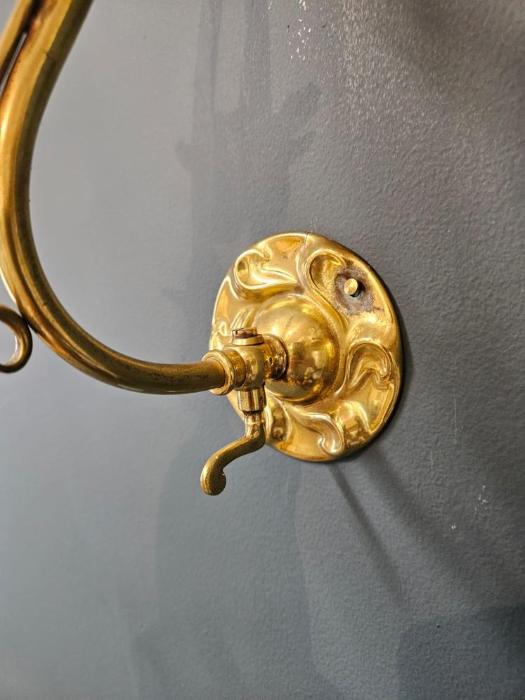 Pair of Art Nouveau Brass and Copper Wall Lights and Shades - Image 9