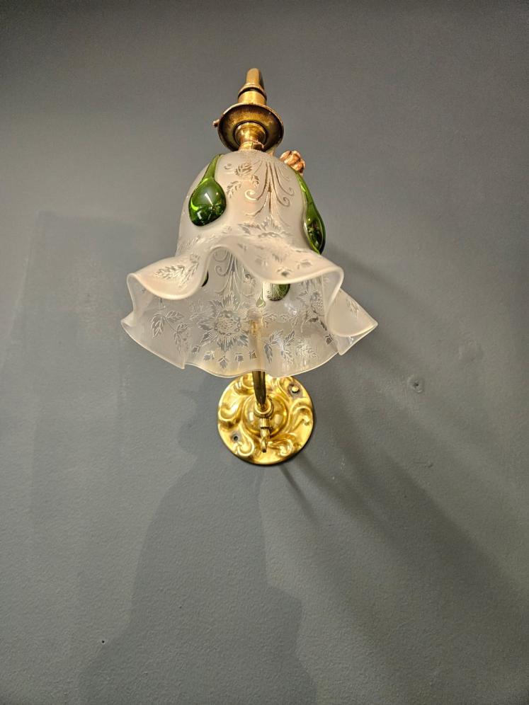 Pair of Art Nouveau Brass and Copper Wall Lights and Shades - Image 2
