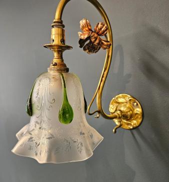 Pair of Art Nouveau Brass and Copper Wall Lights and Shades - Image
