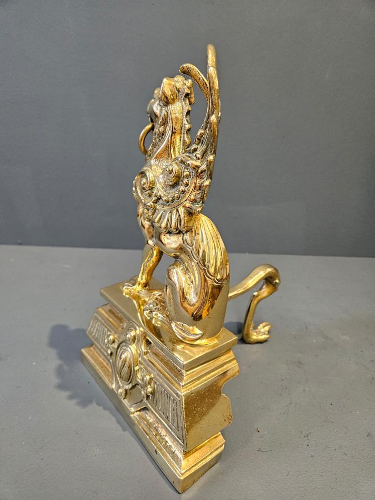Pair of Victorian Brass Griffin Fire Dogs - Image 6