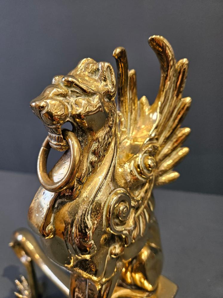 Pair of Victorian Brass Griffin Fire Dogs - Image 5