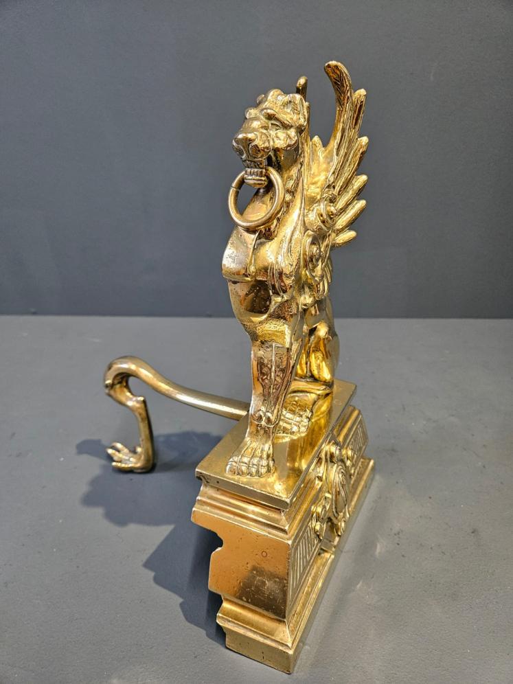 Pair of Victorian Brass Griffin Fire Dogs - Image 4