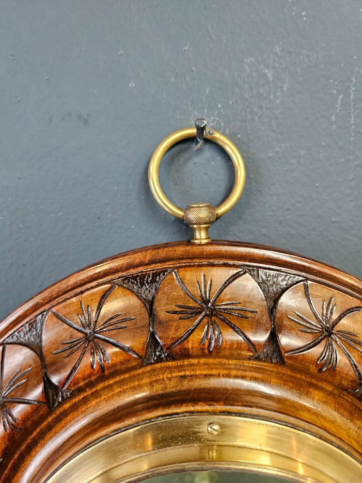 Victorian Walnut Aneriod Barometer with Flower Head Border - Image 5