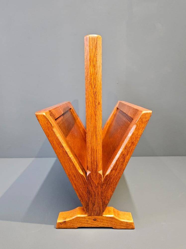 Thompson of Kilburn Mouseman Adzed Oak Magazine Rack - Image 8