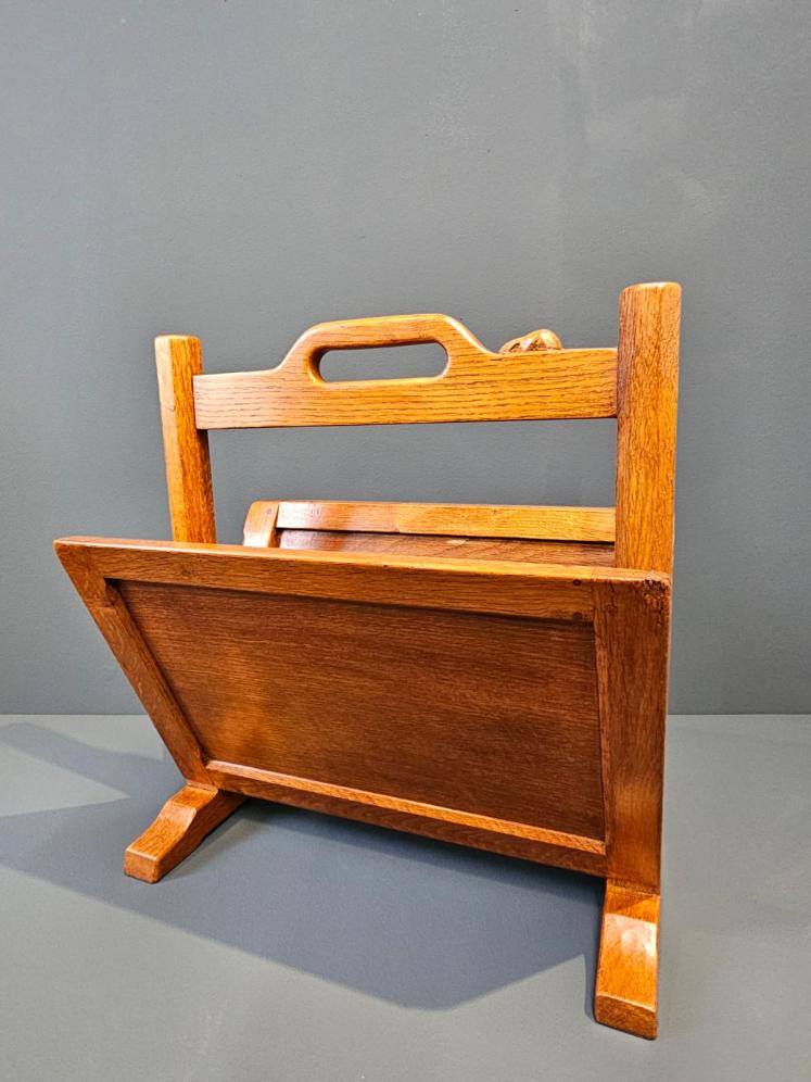 Thompson of Kilburn Mouseman Adzed Oak Magazine Rack - Image 7