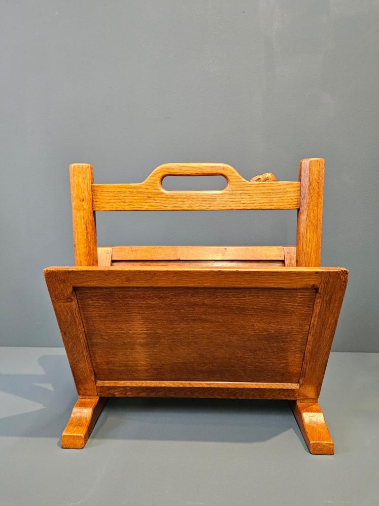 Thompson of Kilburn Mouseman Adzed Oak Magazine Rack - Image 6
