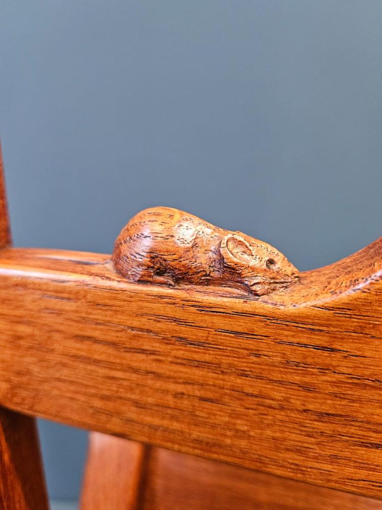 Thompson of Kilburn Mouseman Adzed Oak Magazine Rack - Image 5