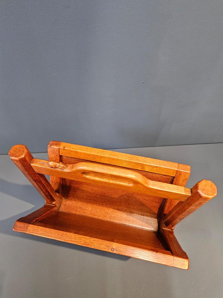 Thompson of Kilburn Mouseman Adzed Oak Magazine Rack - Image 4