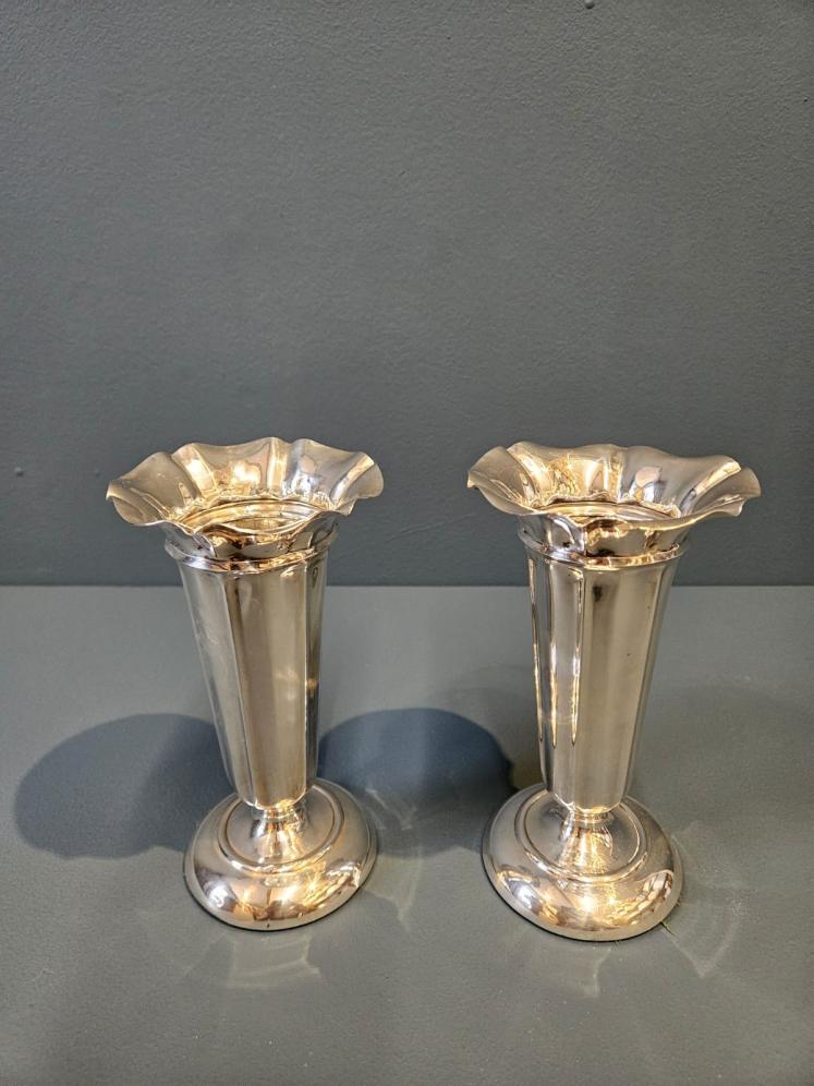 Pair of Silver Trumpet Vases - Image 1