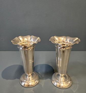 Pair of Silver Trumpet Vases