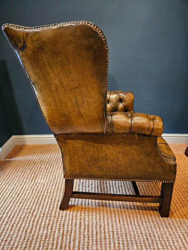 Matching Pair of 1930's Leather Wing Back Arm Chairs - Image 8