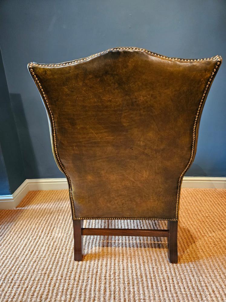 Matching Pair of 1930's Leather Wing Back Arm Chairs - Image 7