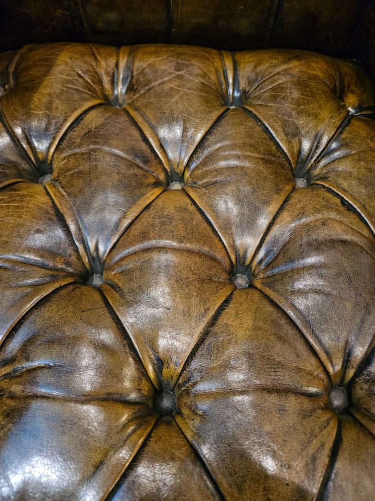 Matching Pair of 1930's Leather Wing Back Arm Chairs - Image 5